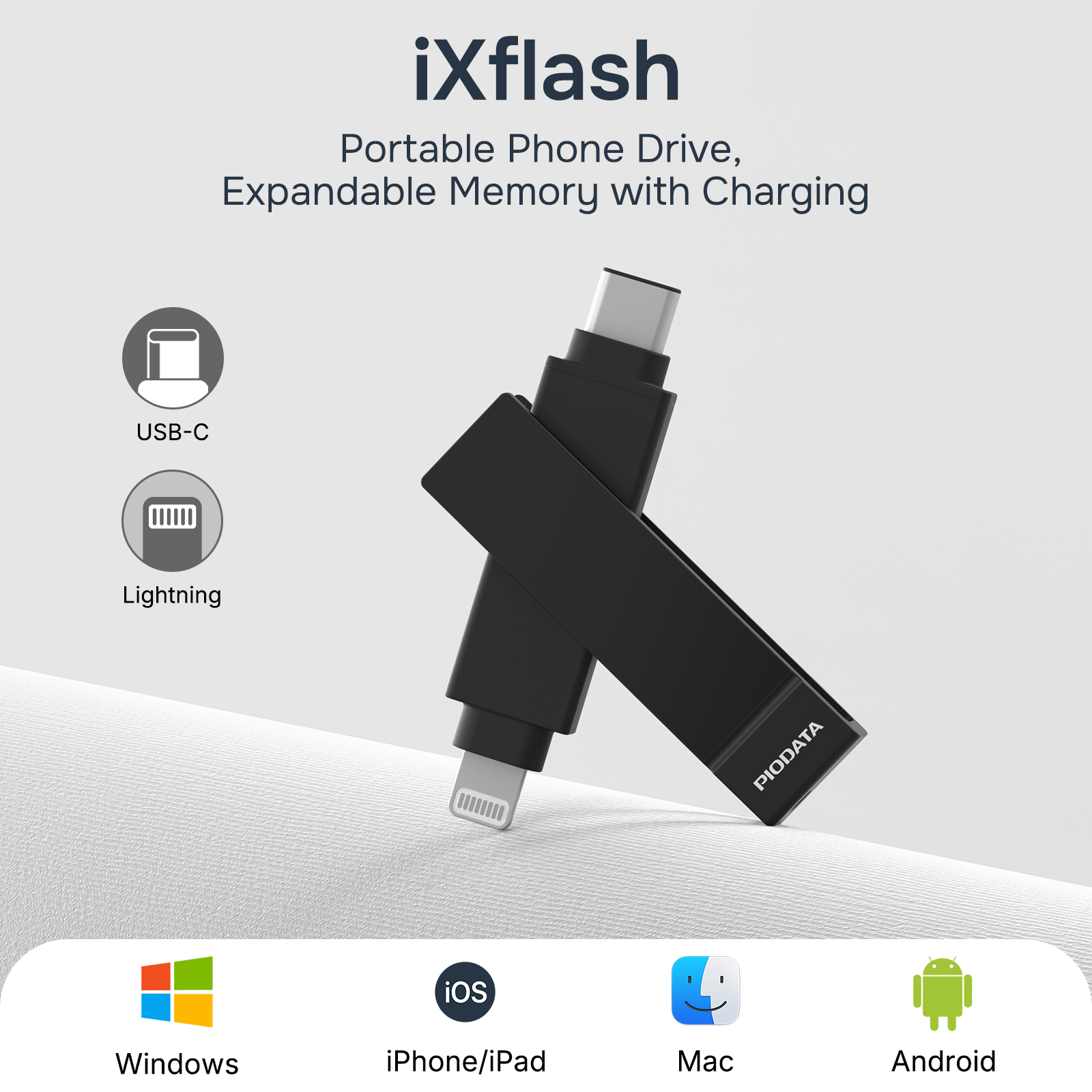 iXflash 256GB Lightning & USB C 3.2 Photo Stick Flash Drive for iPhone, iPad, Mac, & PC - Black