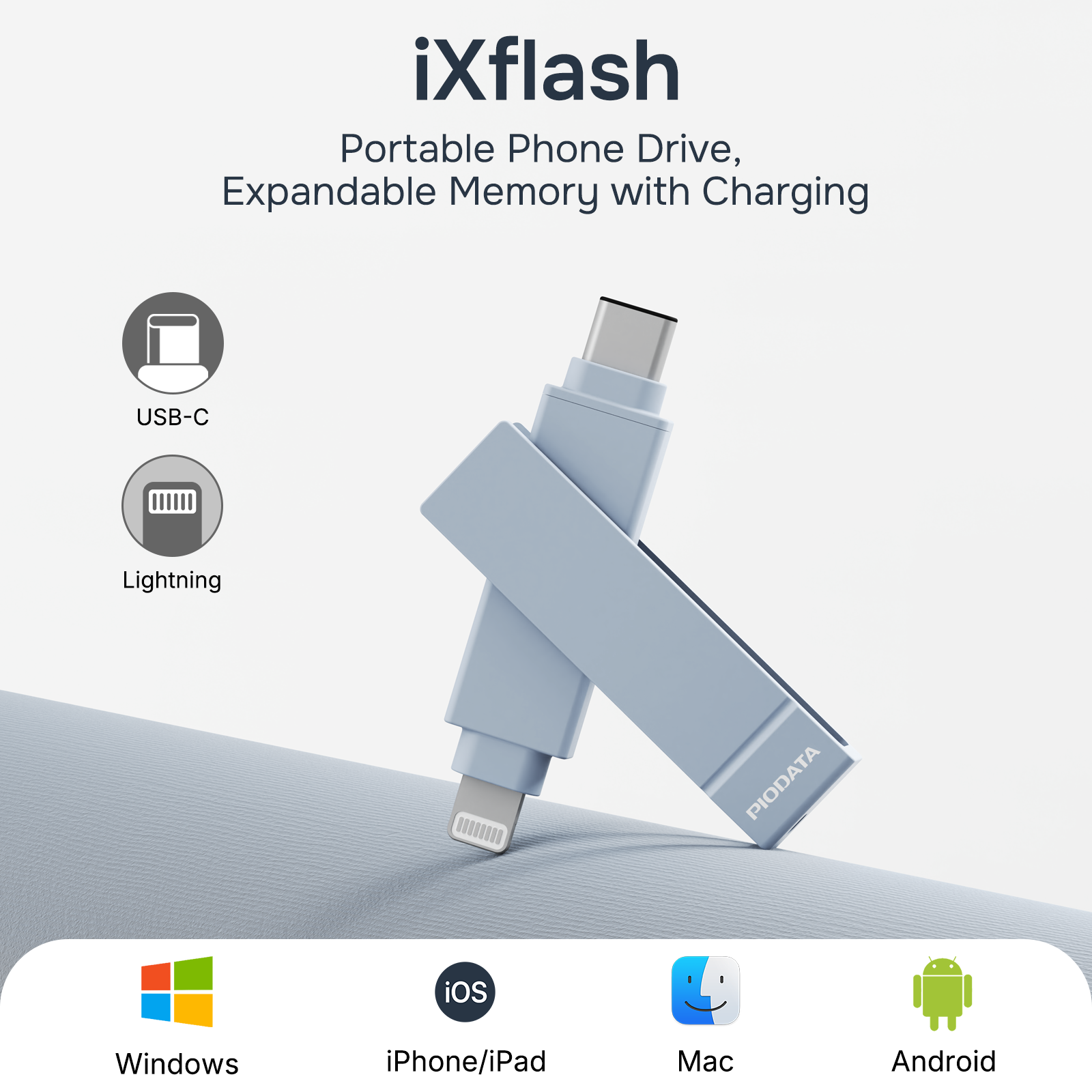 iXflash 1TB Lightning & USB C 3.2 Photo Stick Flash Drive for iPhone, iPad, Mac, & PC - Blue