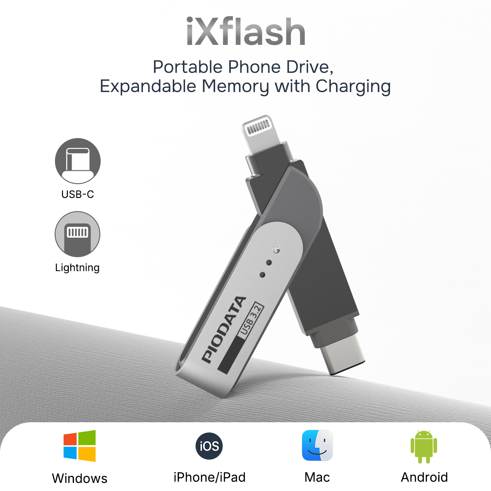 iXflash 1TB Lightning & USB C 3.2 Photo Stick Flash Drive for iPhone, iPad, Mac Space Gray