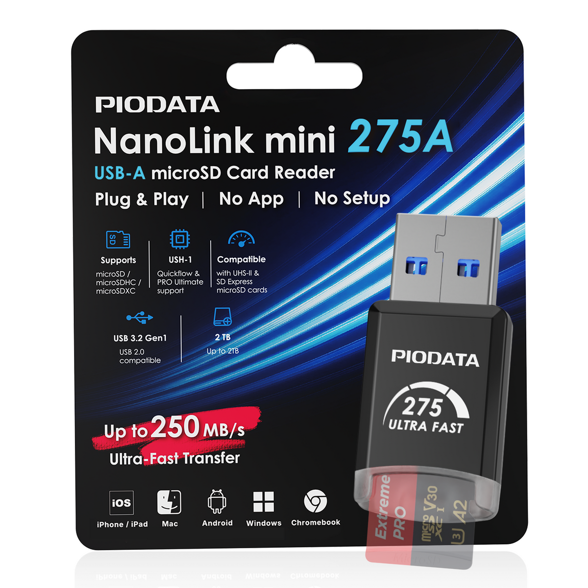 NanoLink Mini Micro SD card reader w/ USB-A in Black, for PC, Mac, iPhone, iPad & Android