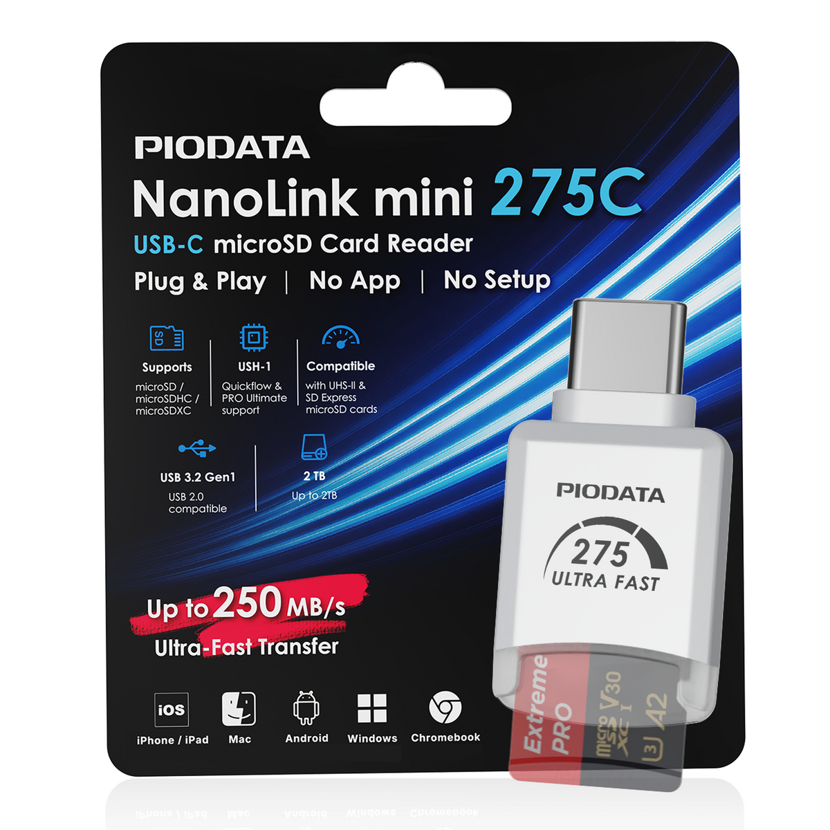 NanoLink Mini Micro SD card reader w/ USB-C in White, for PC, Mac, iPhone, iPad & Android