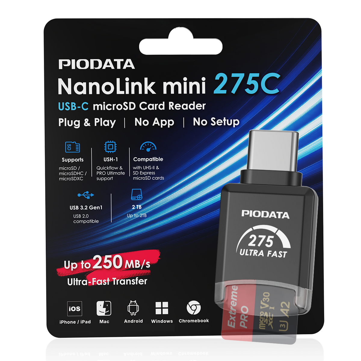 NanoLink Mini Micro SD card reader w/ USB-C in Black, for PC, Mac, iPhone, iPad & Android
