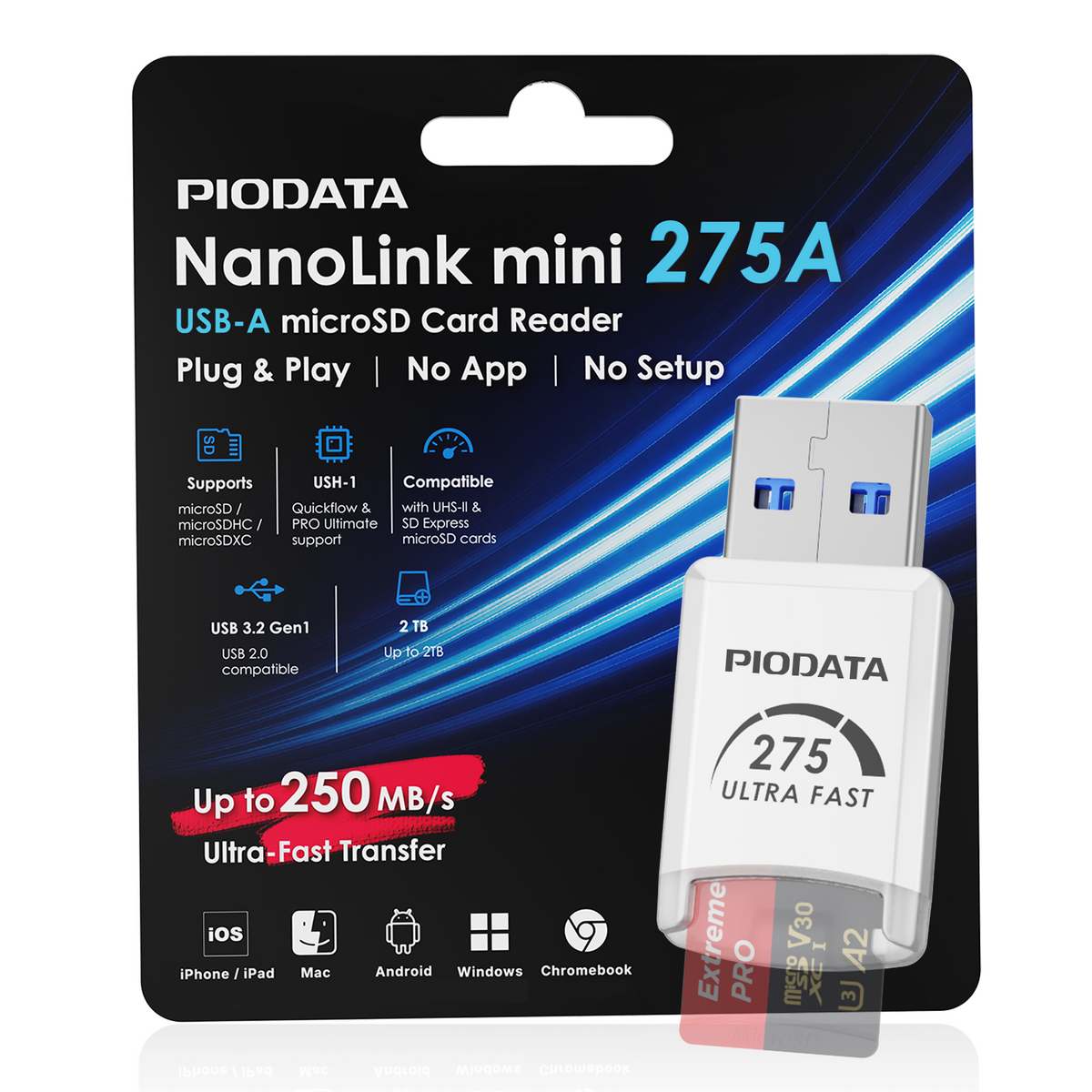 NanoLink Mini Micro SD card reader w/ USB-A in White, for PC, Mac, iPhone, iPad & Android