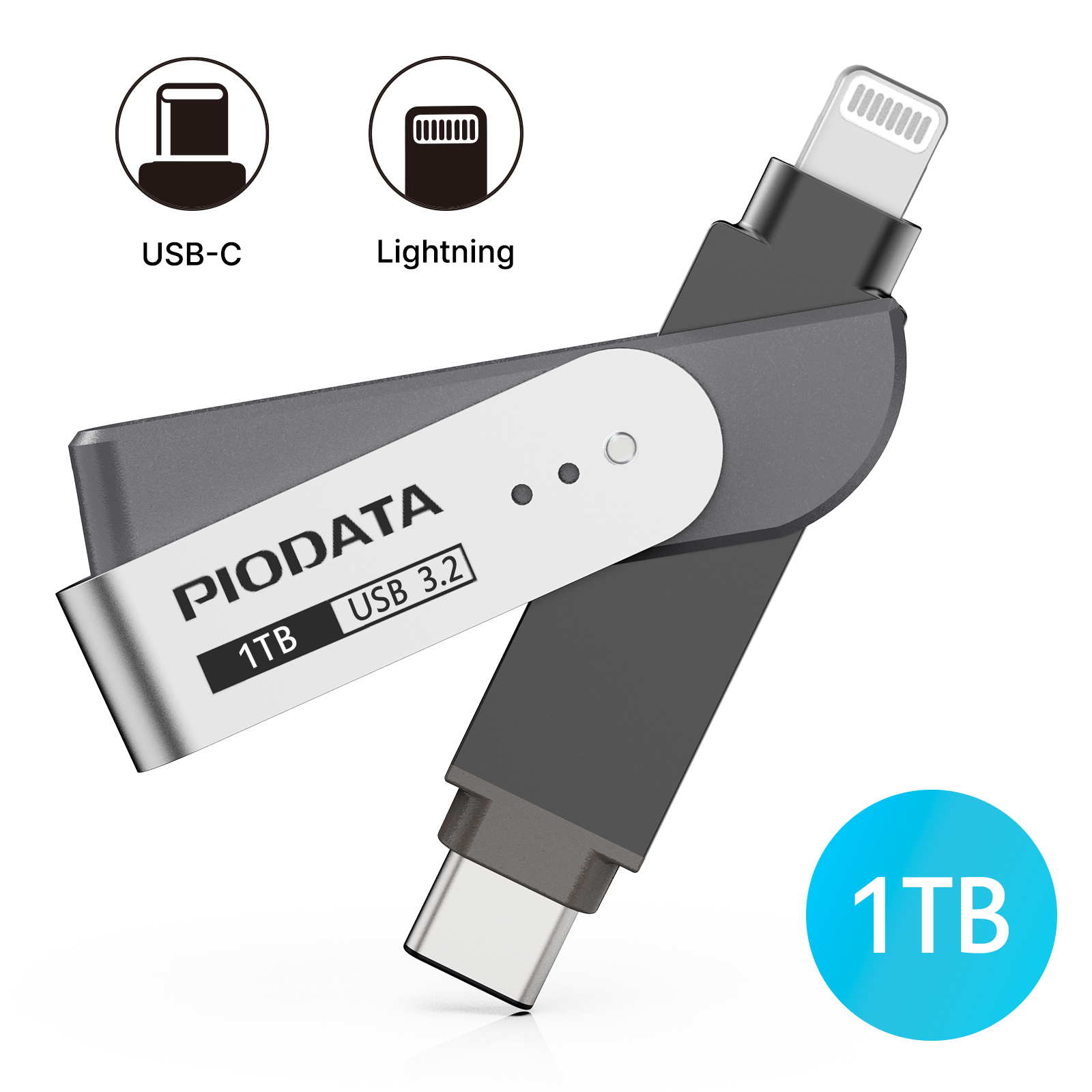 iXflash 1TB Lightning & USB C 3.2 Photo Stick Flash Drive for iPhone, iPad, Mac Space Gray
