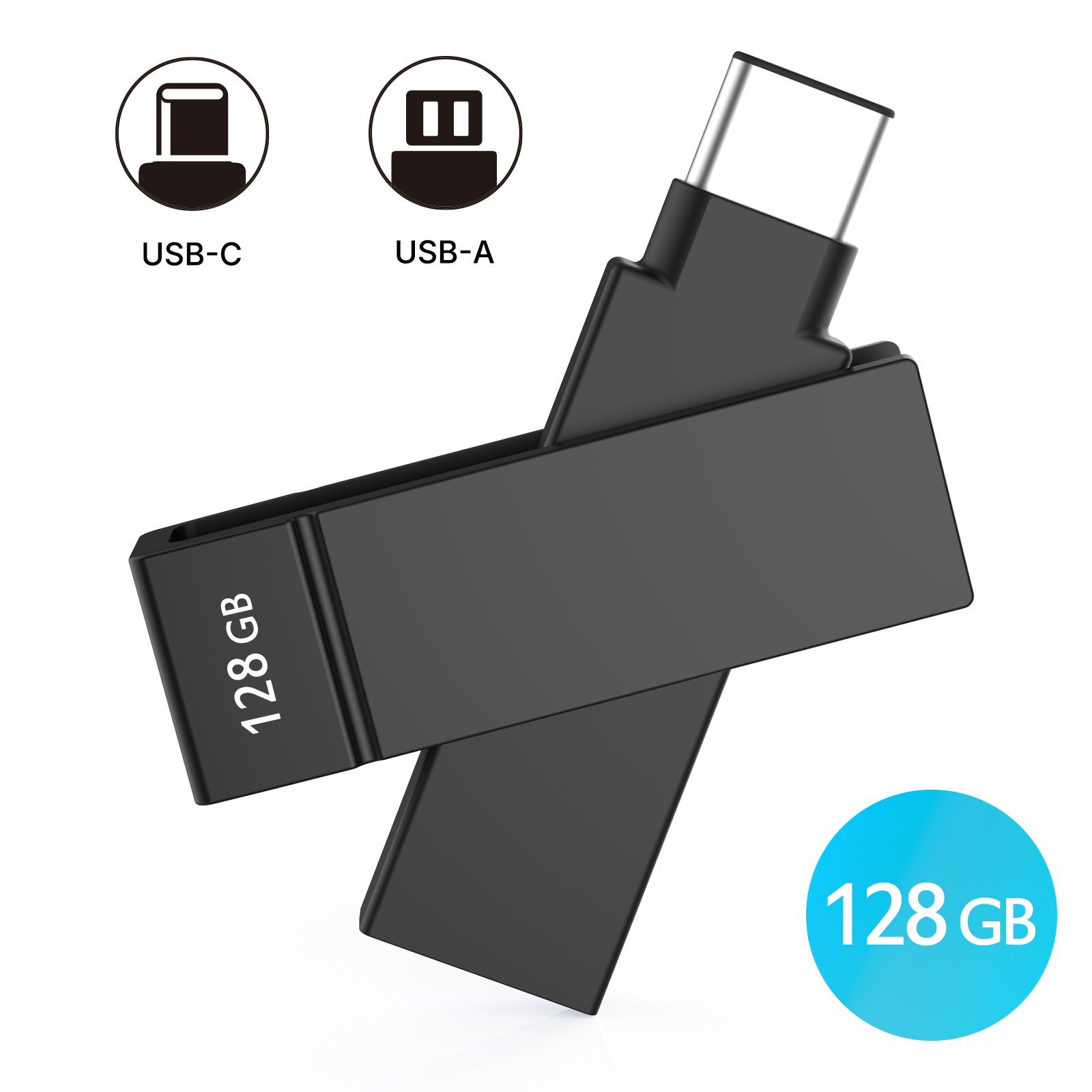 iXflash 128GB USB A & USB C 3.2 Photo Stick Flash Drive for iPhone, iPad, Mac Black