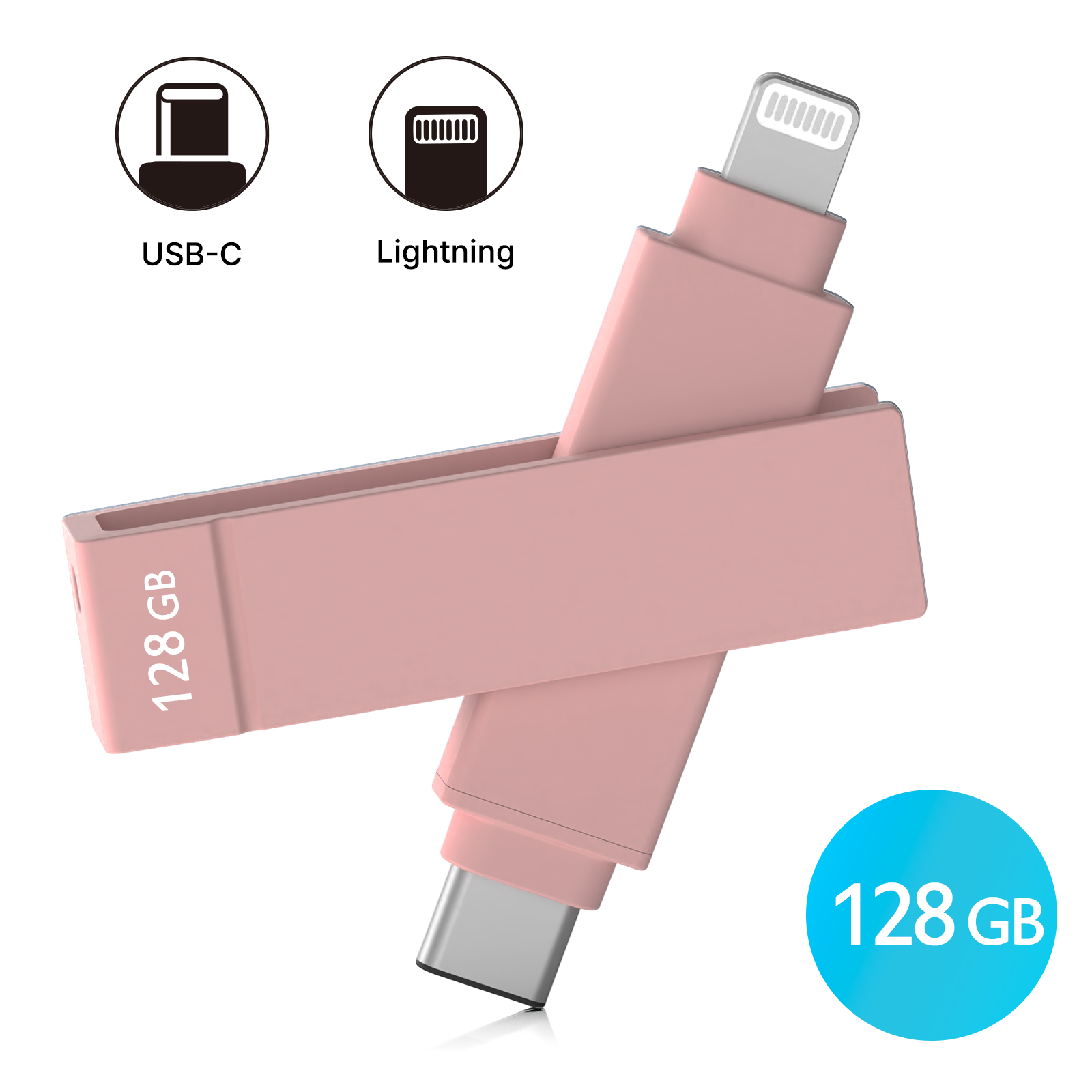 iXflash 128GB Lightning & USB C 3.2 Photo Stick Flash Drive for iPhone, iPad, Mac, & PC - Pink