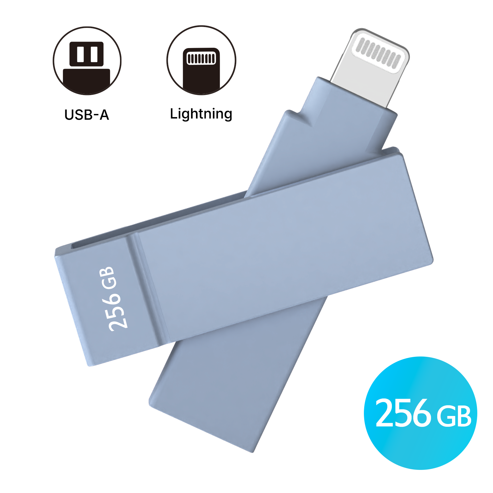 iXflash 256GB Lightning & USB A 3.2 Photo Stick Flash Drive for iPhone, iPad, Mac, & PC - Blue