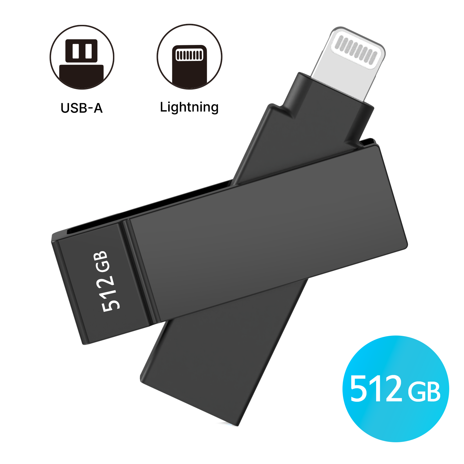 iXflash 512GB Lightning & USB A 3.2 Photo Stick Flash Drive for iPhone, iPad, Mac, & PC - Black