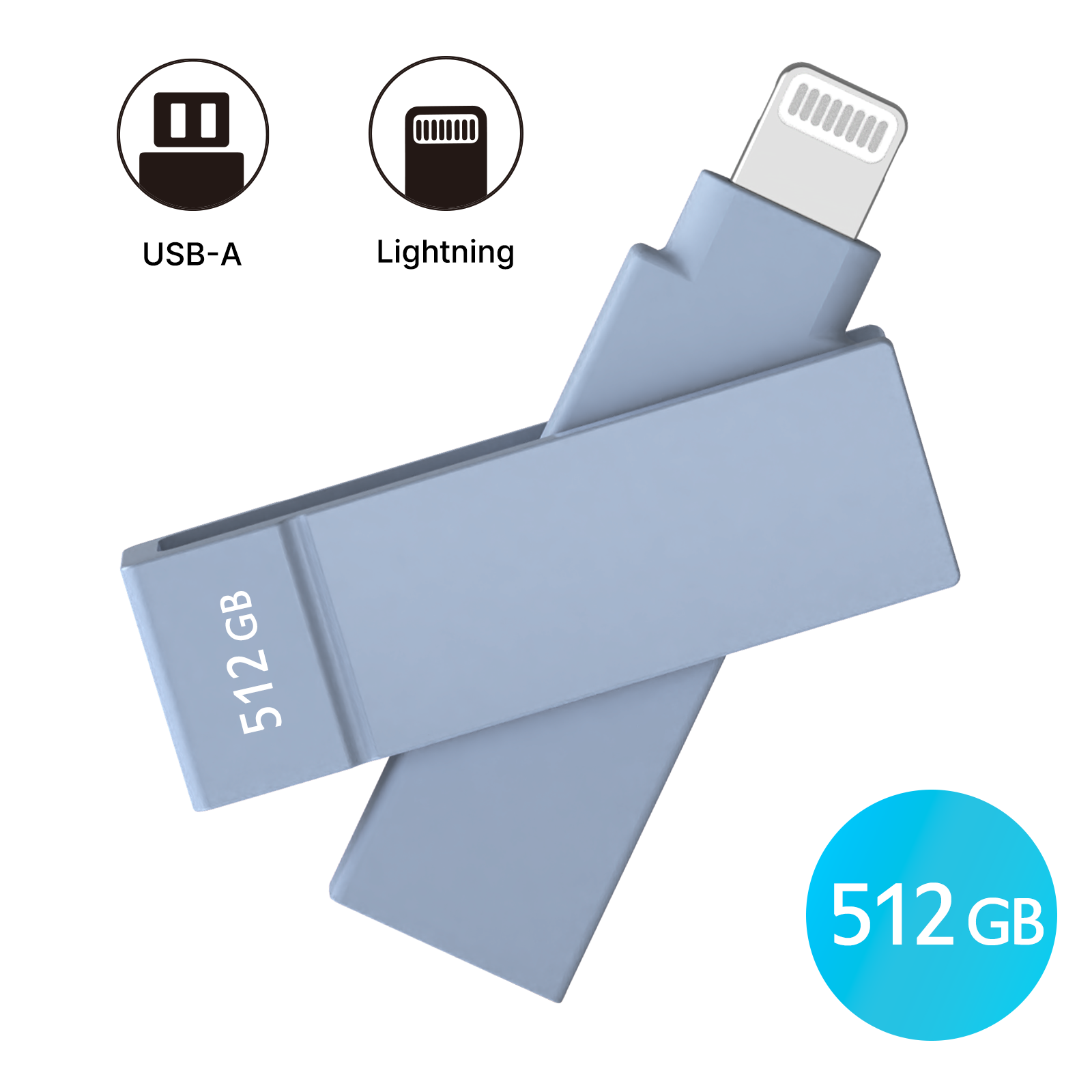 iXflash 512GB Lightning & USB A 3.2 Photo Stick Flash Drive for iPhone, iPad, Mac, & PC - Blue