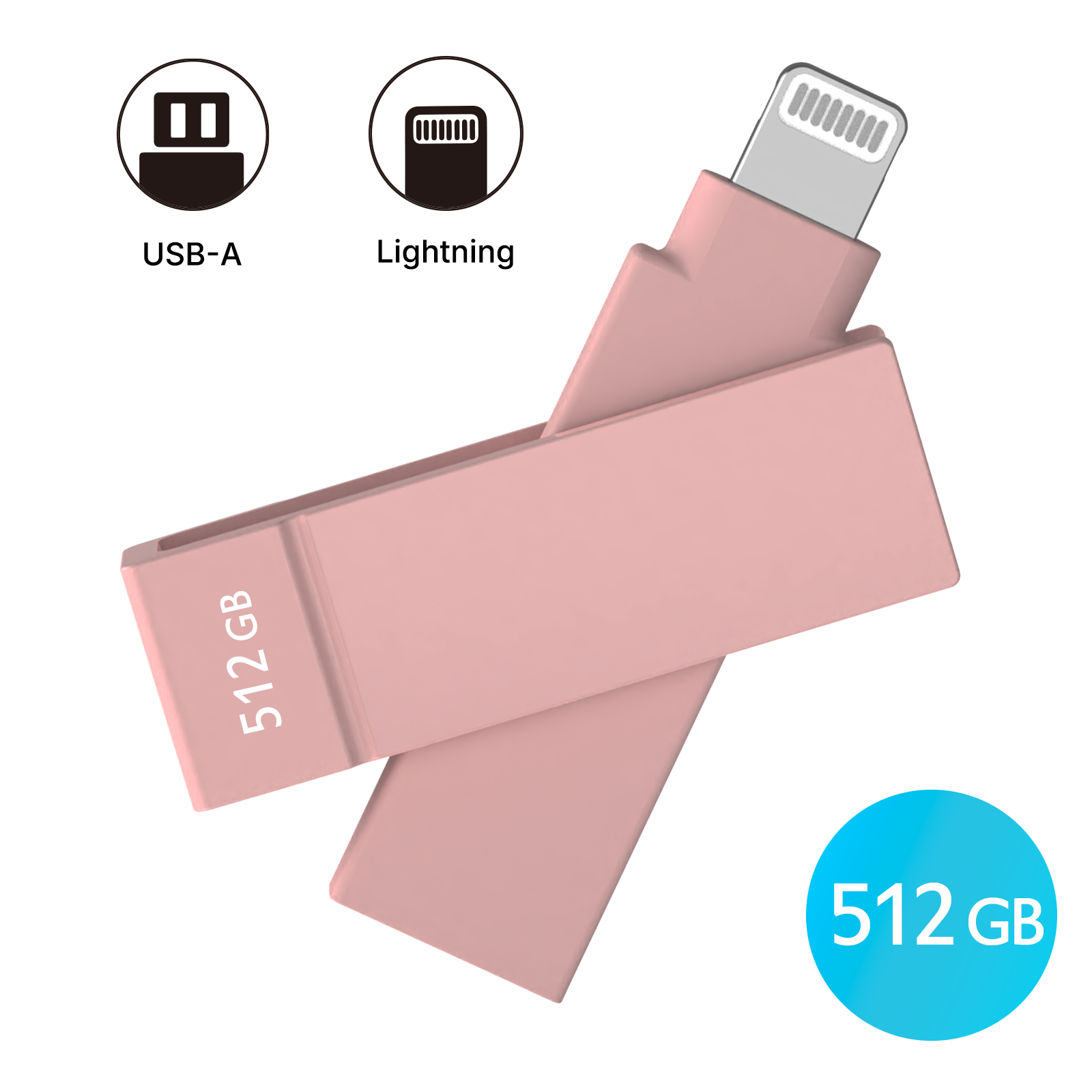 iXflash 512GB Lightning & USB A 3.2 Photo Stick Flash Drive for iPhone, iPad, Mac, & PC - Pink