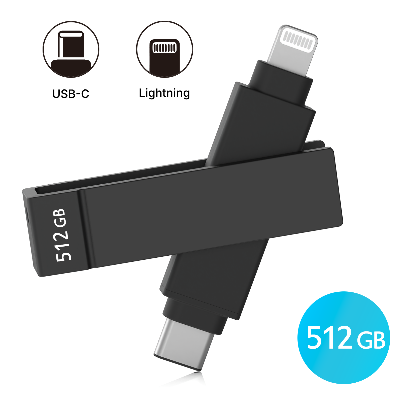 iXflash 512GB Lightning & USB C 3.2 Photo Stick Flash Drive for iPhone, iPad, Mac, & PC - Black