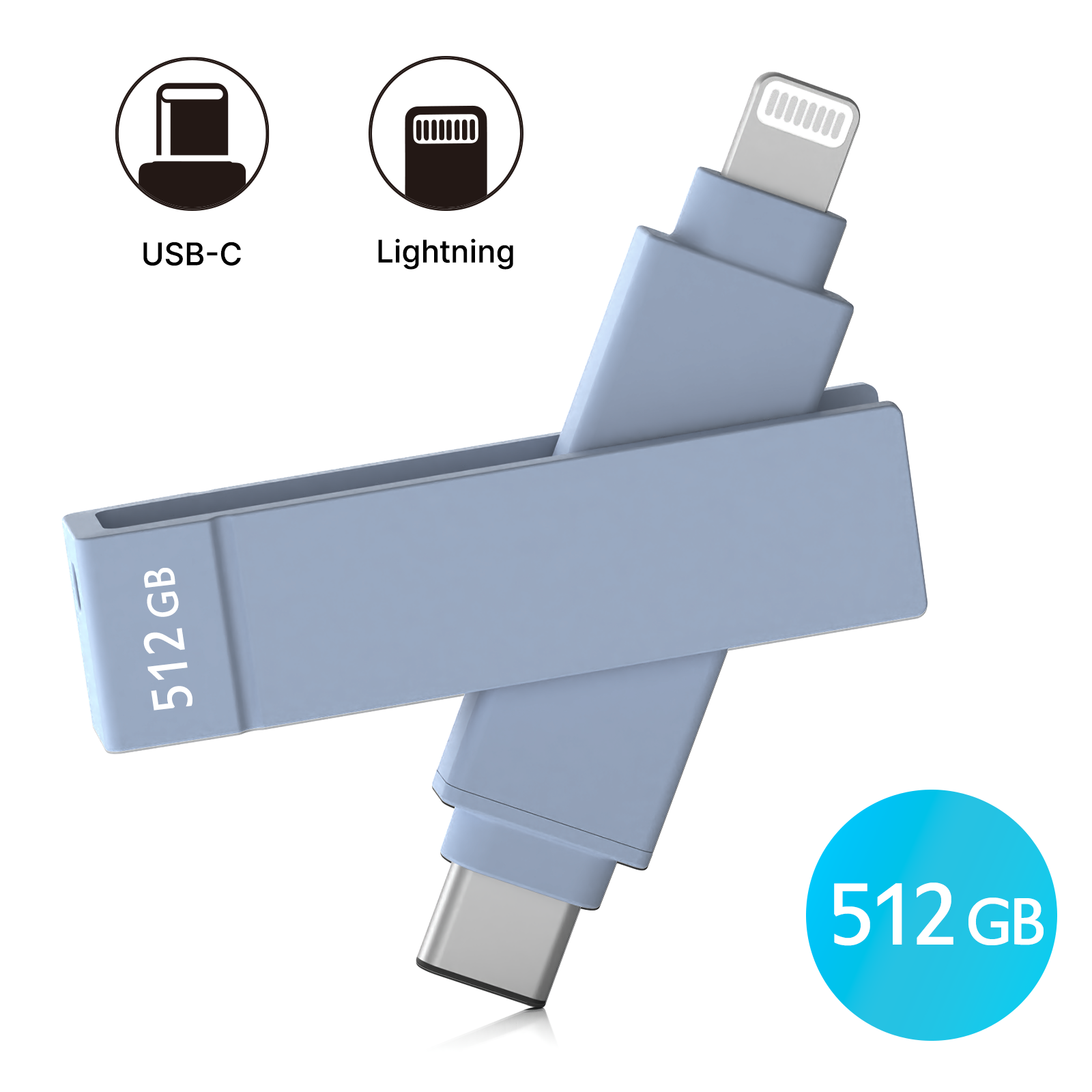 iXflash 512GB Lightning & USB C 3.2 Photo Stick Flash Drive for iPhone, iPad, Mac, & PC - Blue