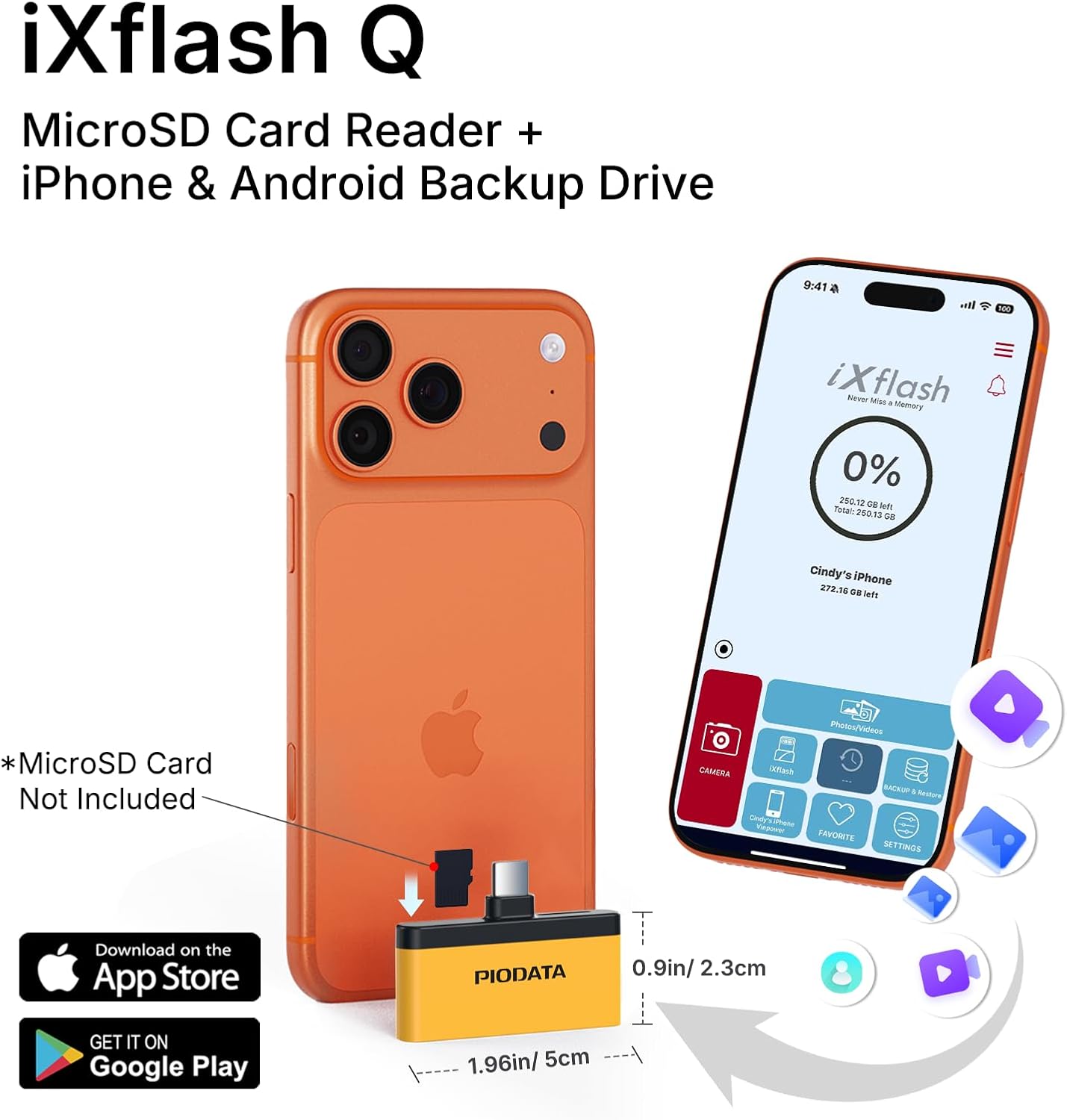 Phone Drive Card Reader: Micro SD USB-C Adaptor for iPhone, iPad & Android, Apple MFi iXflash Q Auto Backup & Passthrough Charging, Portable Flash Storage with Free App Black/Yellow